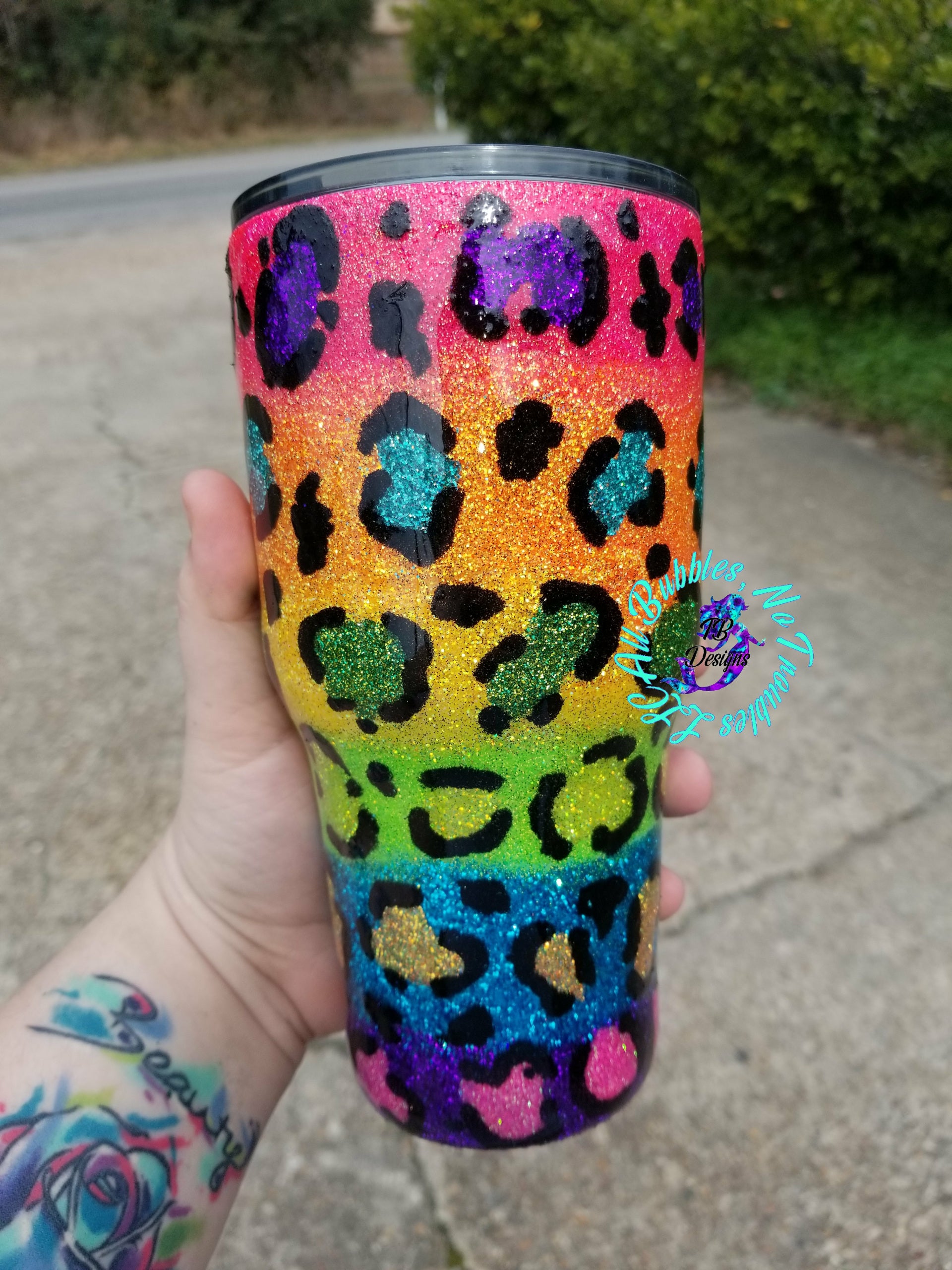Rainbow Leopard Tumbler, Colorful Cheetah Print Travel Mug